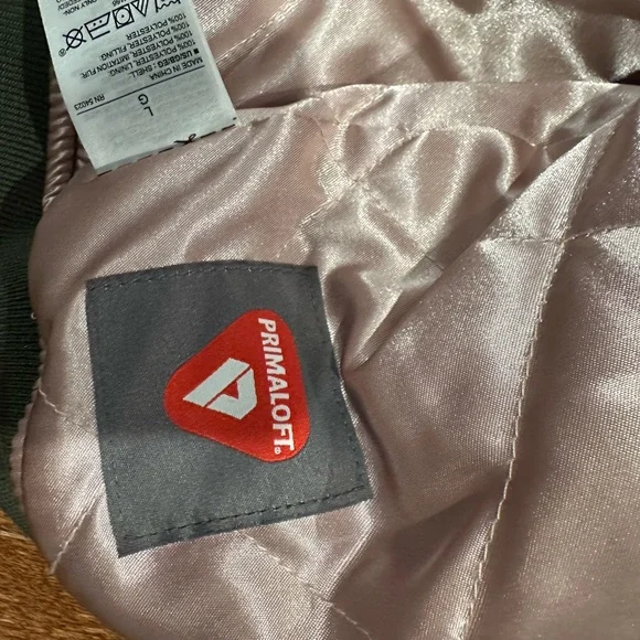 GAP Green Satin Bomber Jacket with Pink Faux Fur Lining - Picture 4 of 7